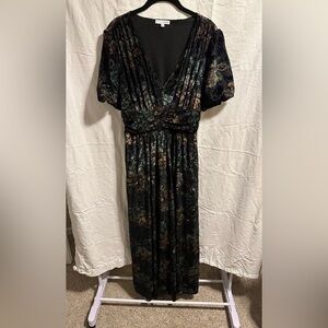 Baltic Born Leslie Velvet Maxi Dress in Black+ Deep Jade Floral Size XL